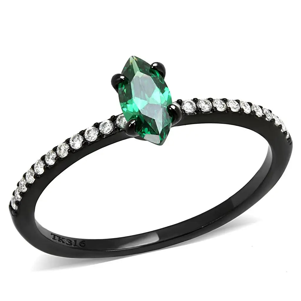 DA033 - IP Black(Ion Plating) Stainless Steel Ring with AAA Grade CZ in Emerald - Alamode - Flyclothing LLC