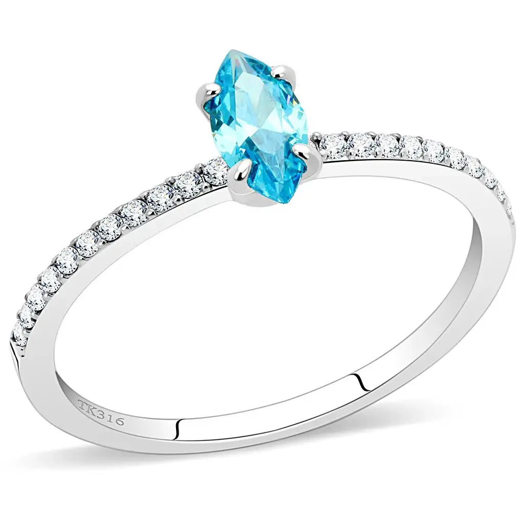 DA034 - High polished (no plating) Stainless Steel Ring with AAA Grade CZ in Sea Blue - Alamode - Flyclothing LLC