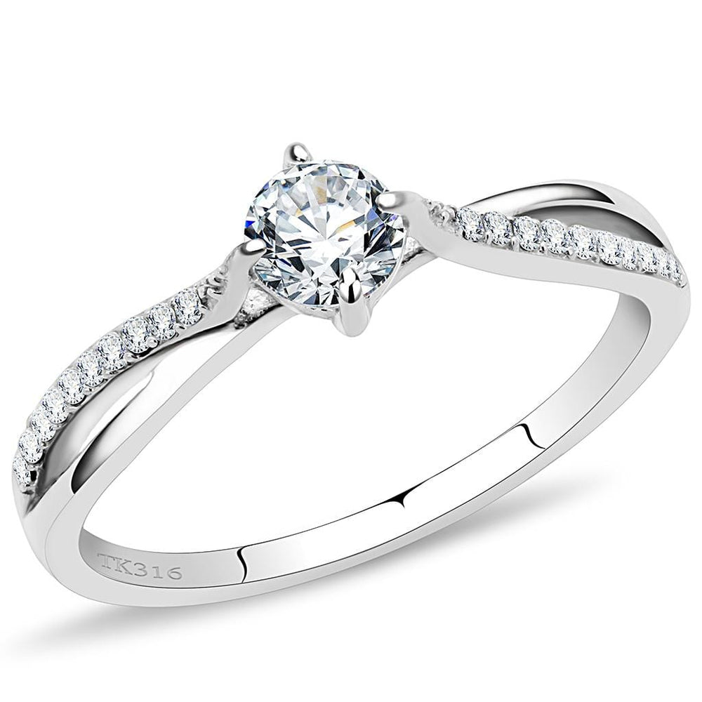DA035 - High polished (no plating) Stainless Steel Ring with AAA Grade CZ  in Clear - Alamode