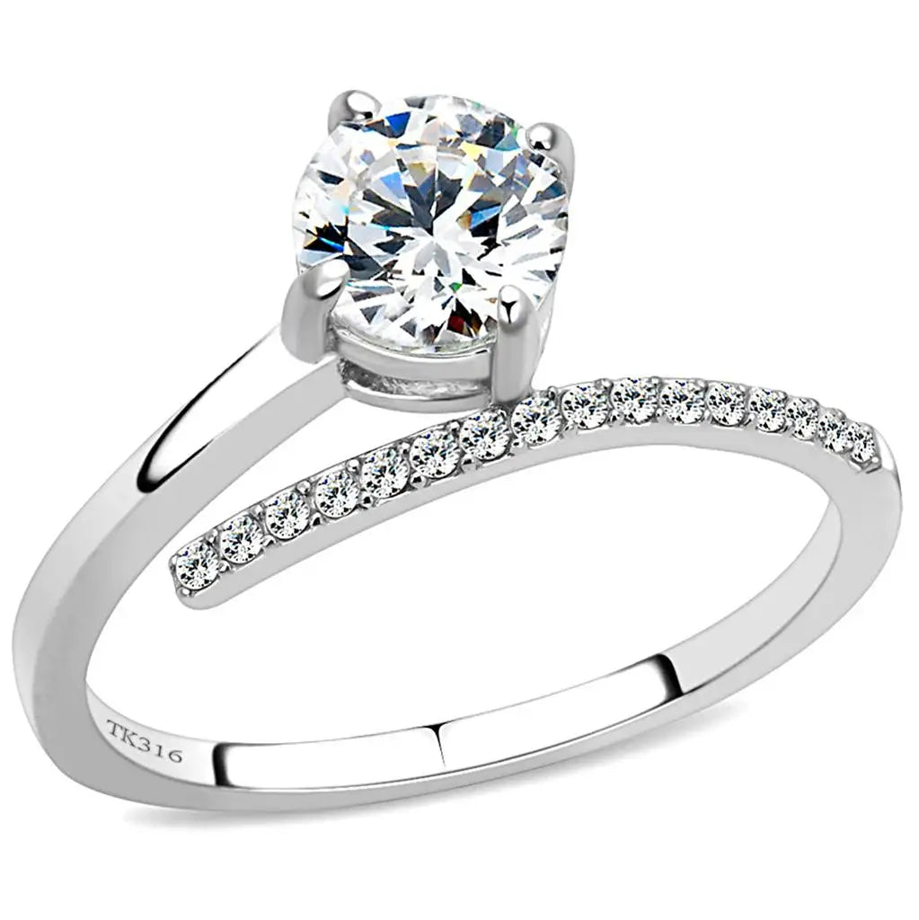 DA039 - High polished (no plating) Stainless Steel Ring with AAA Grade CZ in Clear - Alamode - Flyclothing LLC