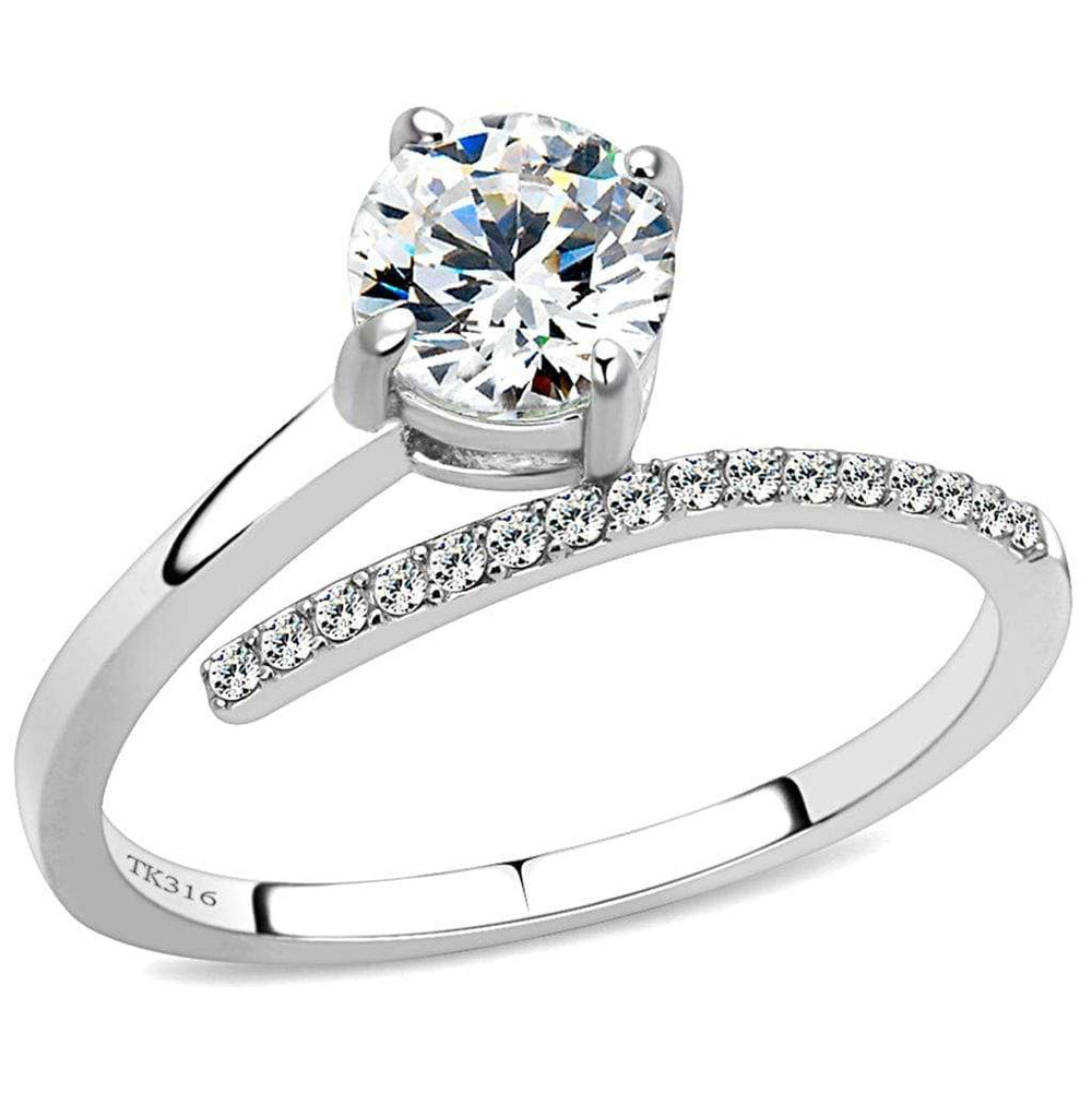 DA039 - High polished (no plating) Stainless Steel Ring with AAA Grade CZ in Clear - Alamode - Flyclothing LLC