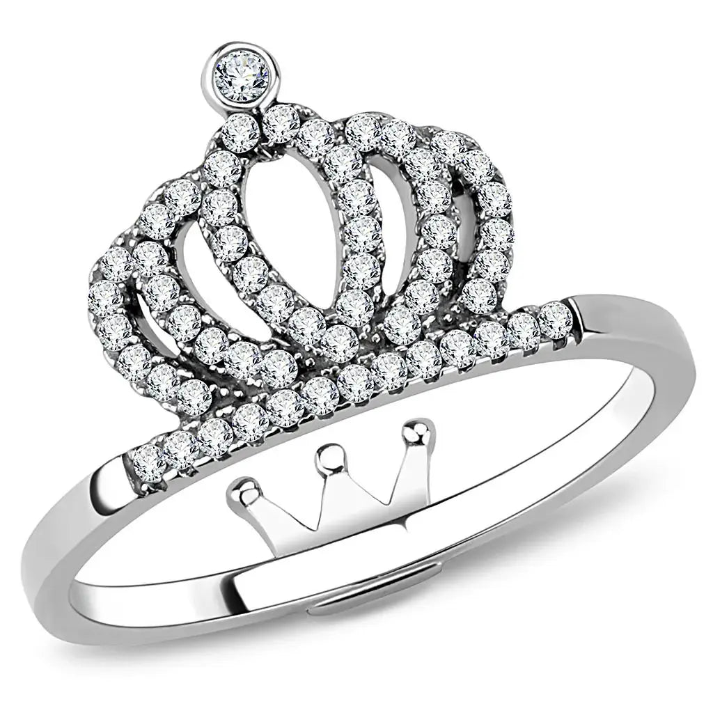 DA040 - High polished (no plating) Stainless Steel Ring with AAA Grade CZ in Clear - Alamode - Flyclothing LLC