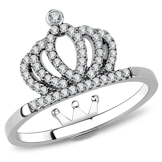 DA040 - High polished (no plating) Stainless Steel Ring with AAA Grade CZ in Clear - Alamode - Flyclothing LLC