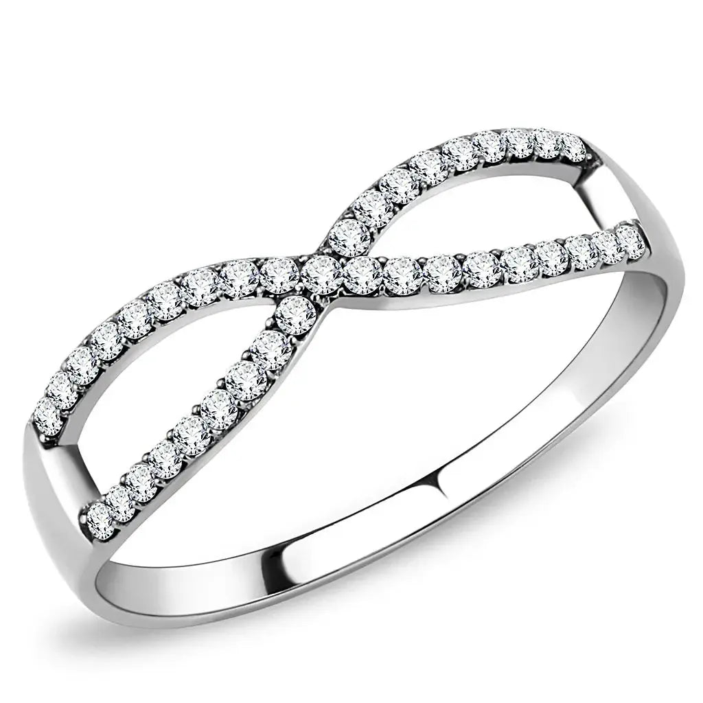 DA041 - High polished (no plating) Stainless Steel Ring with AAA Grade CZ in Clear - Alamode - Flyclothing LLC