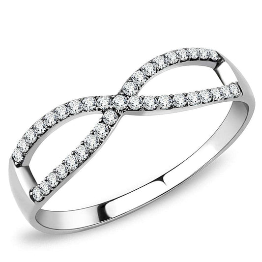 DA041 - High polished (no plating) Stainless Steel Ring with AAA Grade CZ in Clear - Alamode - Flyclothing LLC
