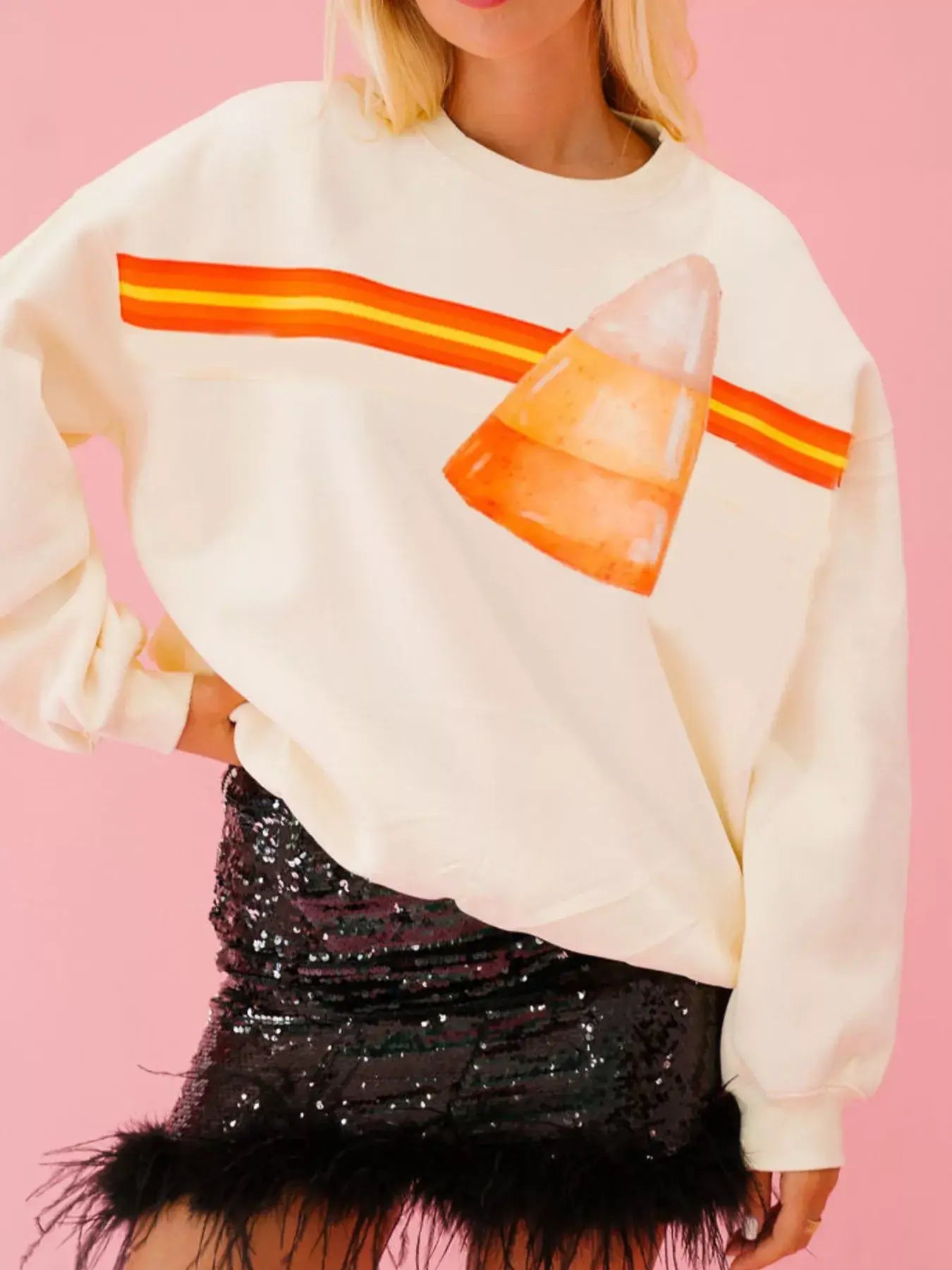 Halloween Sequin Round Neck Sweatshirt - Trendsi - Flyclothing LLC