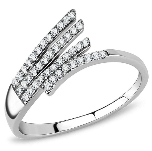 DA043 - High polished (no plating) Stainless Steel Ring with AAA Grade CZ in Clear - Alamode - Flyclothing LLC