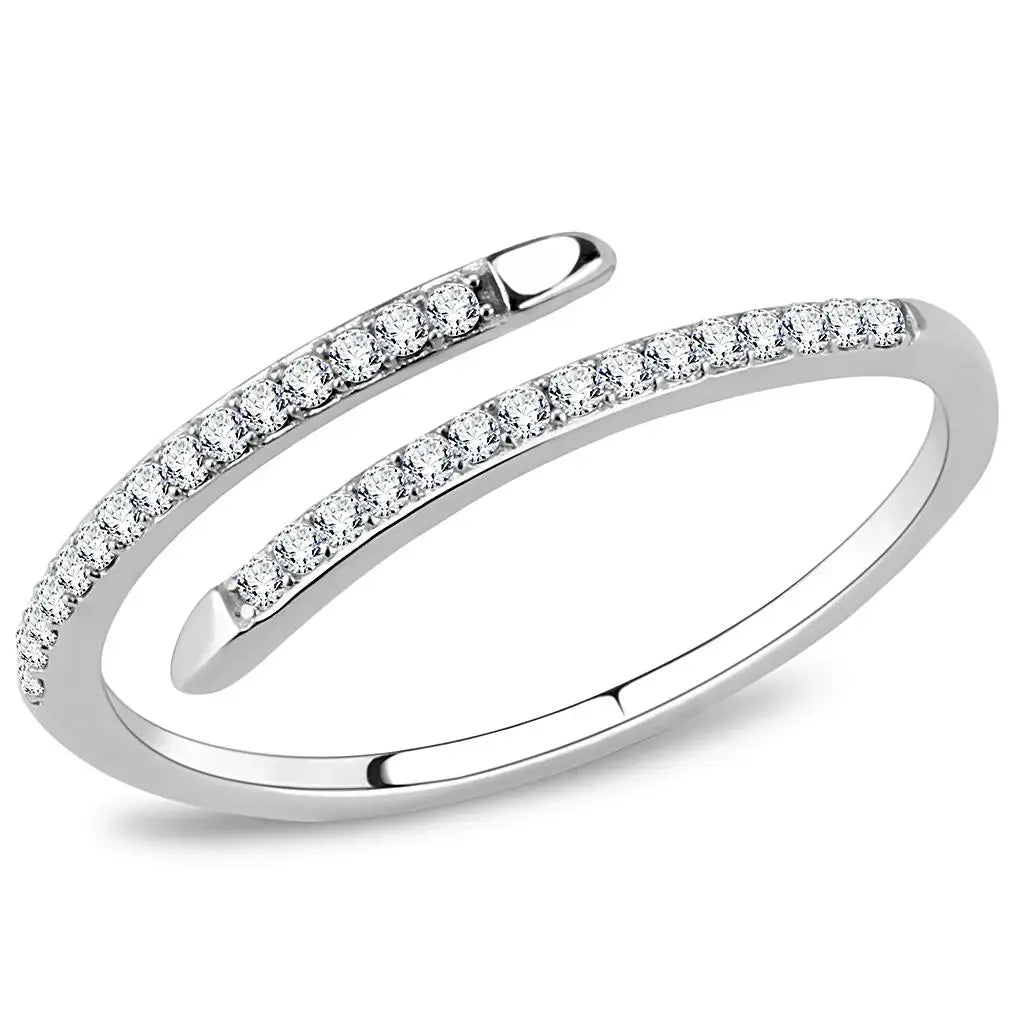 DA044 - High polished (no plating) Stainless Steel Ring with AAA Grade CZ in Clear - Alamode - Flyclothing LLC