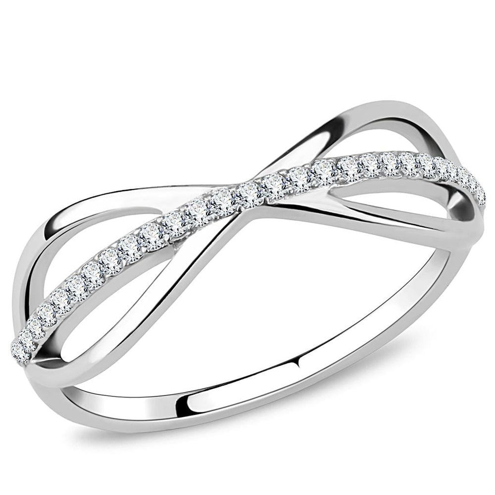 DA046 - High polished (no plating) Stainless Steel Ring with AAA Grade CZ  in Clear