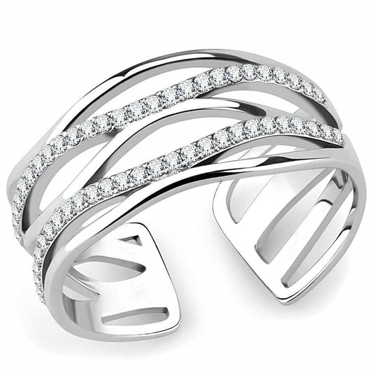 DA047 - High polished (no plating) Stainless Steel Ring with AAA Grade CZ in Clear - Alamode - Flyclothing LLC
