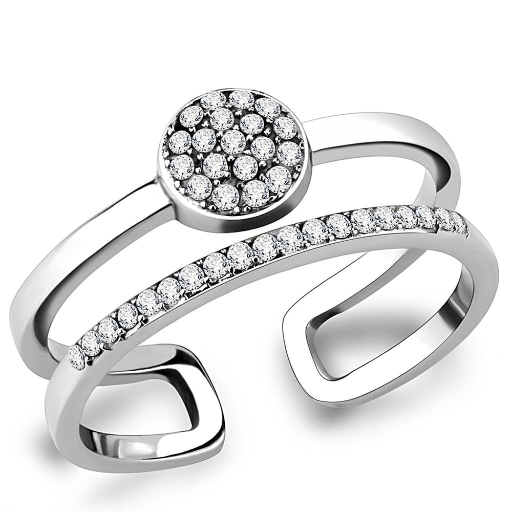 DA048 - High polished (no plating) Stainless Steel Ring with AAA Grade CZ  in Clear - Alamode