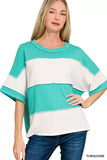 Zenana French Terry Color Block Exposed Seam Top - Trendsi - Flyclothing LLC