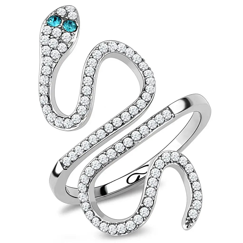 DA051 - High polished (no plating) Stainless Steel Ring with Top Grade Crystal in Blue Zircon - Alamode - Flyclothing LLC