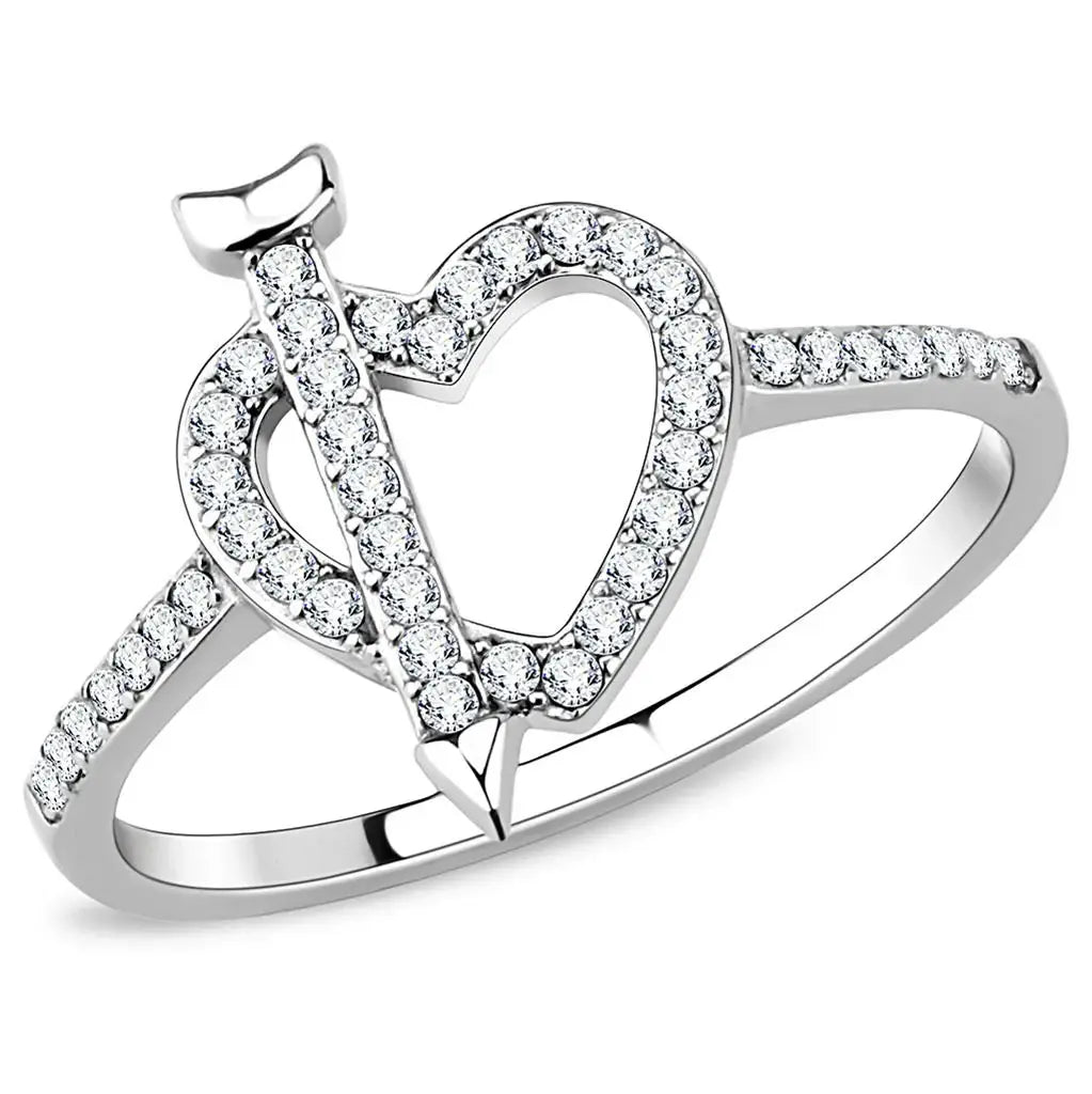 DA052 - High polished (no plating) Stainless Steel Ring with AAA Grade CZ in Clear - Alamode - Flyclothing LLC