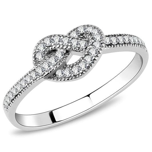 DA053 - High polished (no plating) Stainless Steel Ring with AAA Grade CZ  in Clear