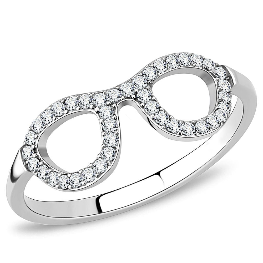 DA055 - High polished (no plating) Stainless Steel Ring with AAA Grade CZ  in Clear - Alamode