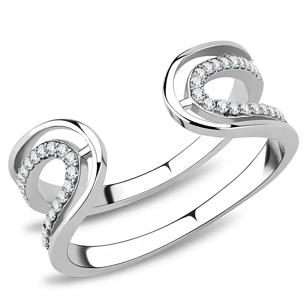 DA056 - High polished (no plating) Stainless Steel Ring with AAA Grade CZ in Clear - Alamode - Flyclothing LLC