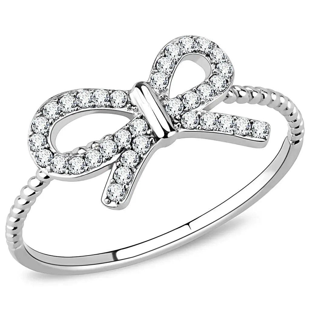 DA057 - High polished (no plating) Stainless Steel Ring with AAA Grade CZ in Clear - Alamode - Flyclothing LLC