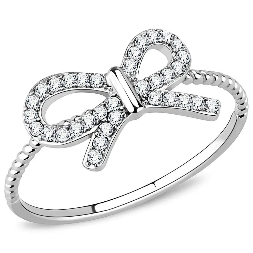 DA057 - High polished (no plating) Stainless Steel Ring with AAA Grade CZ  in Clear - Alamode