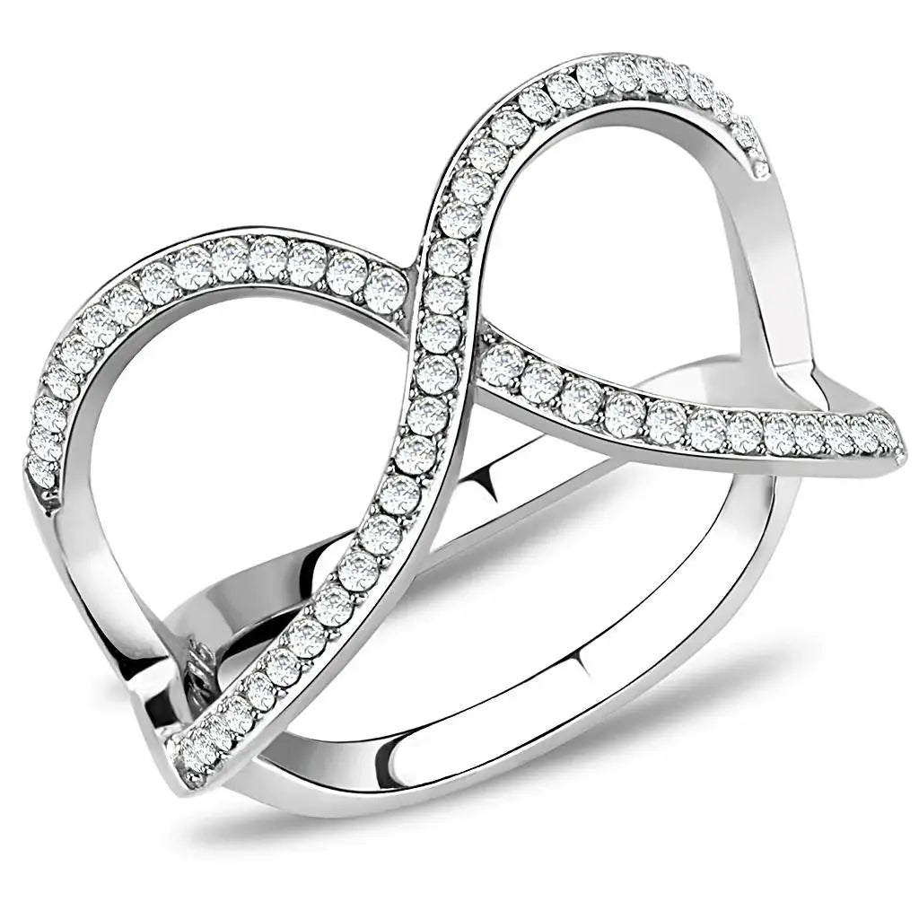 DA058 - High polished (no plating) Stainless Steel Ring with AAA Grade CZ in Clear - Alamode - Flyclothing LLC