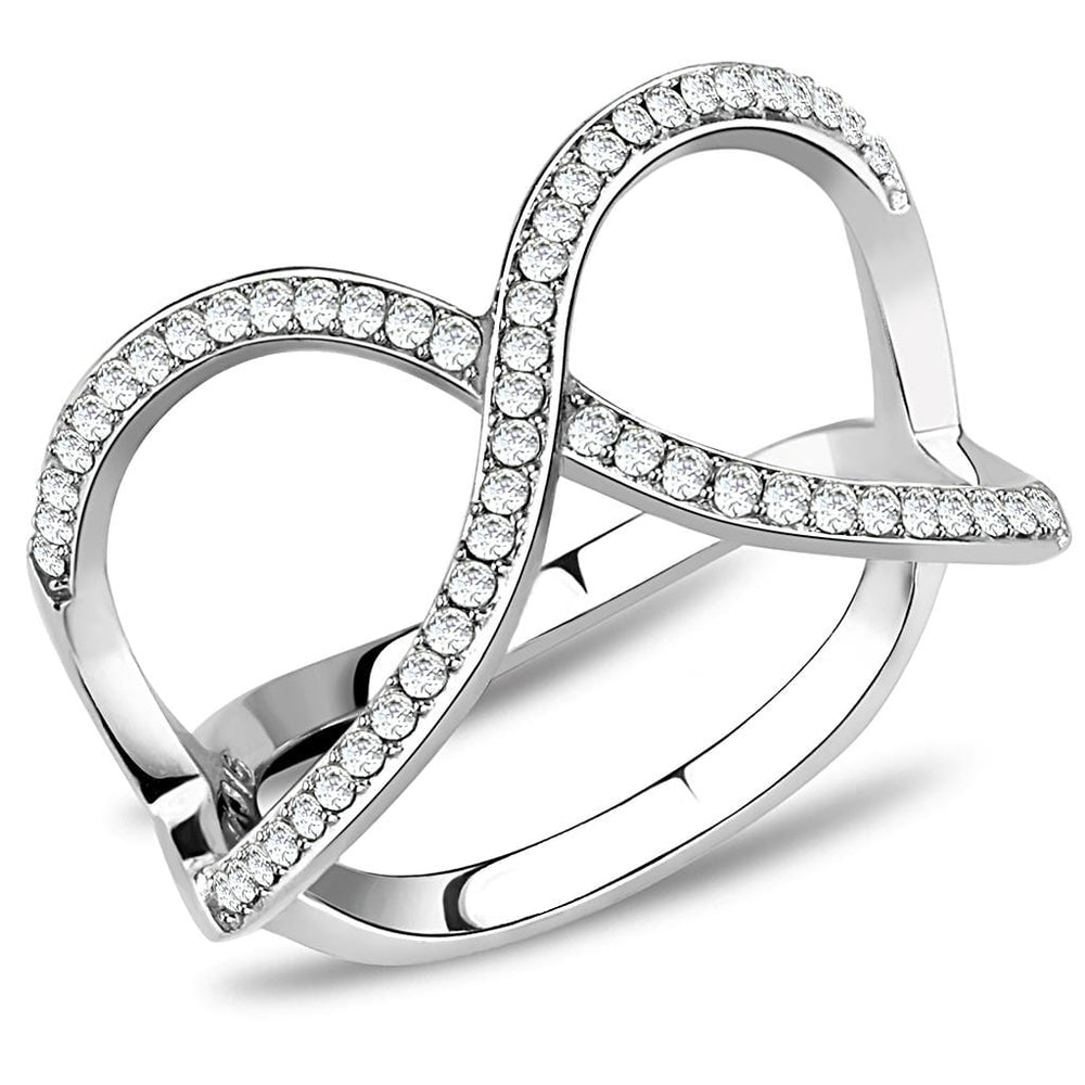 DA058 - High polished (no plating) Stainless Steel Ring with AAA Grade CZ  in Clear - Alamode