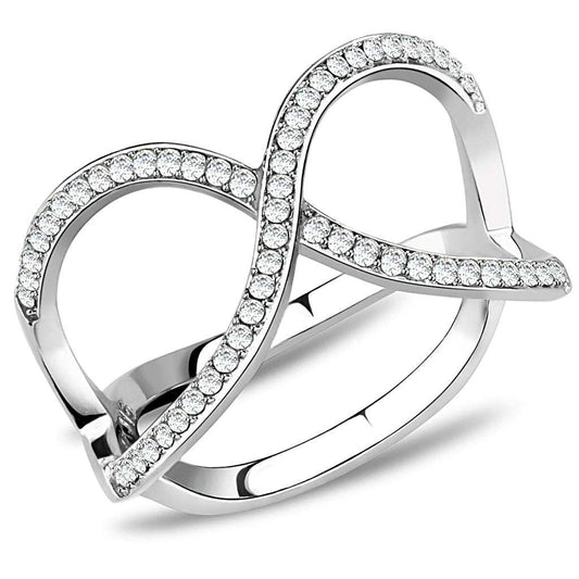 DA058 - High polished (no plating) Stainless Steel Ring with AAA Grade CZ in Clear - Alamode - Flyclothing LLC