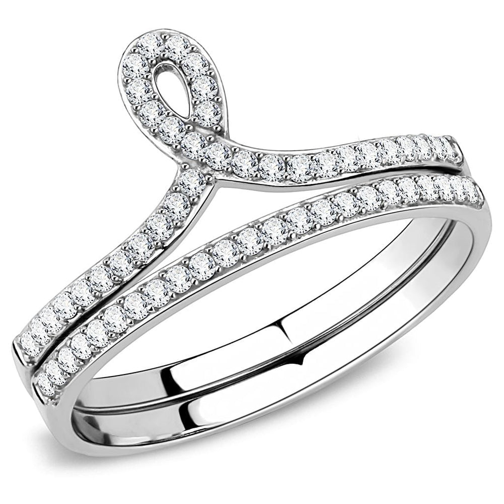 DA063 - High polished (no plating) Stainless Steel Ring with AAA Grade CZ  in Clear - Alamode