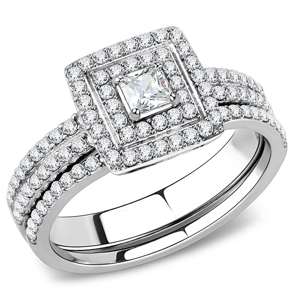 DA064 - High polished (no plating) Stainless Steel Ring with AAA Grade CZ in Clear - Alamode - Flyclothing LLC
