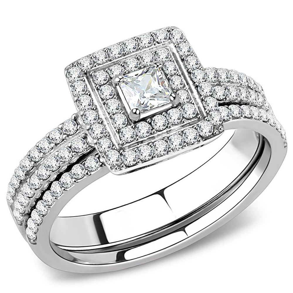 DA064 - High polished (no plating) Stainless Steel Ring with AAA Grade CZ  in Clear - Alamode
