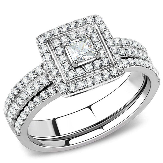 DA064 - High polished (no plating) Stainless Steel Ring with AAA Grade CZ in Clear - Alamode - Flyclothing LLC