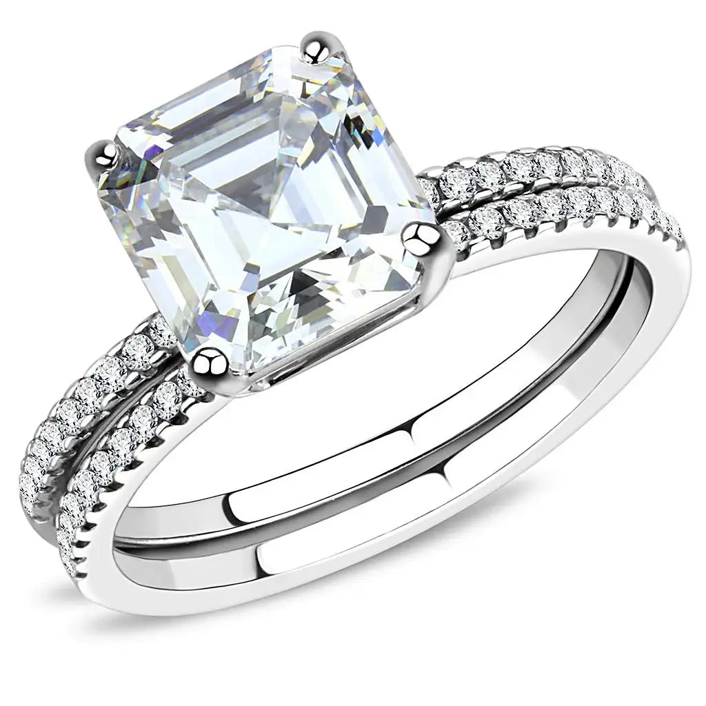 DA065 - High polished (no plating) Stainless Steel Ring with Cubic in Clear - Alamode - Flyclothing LLC
