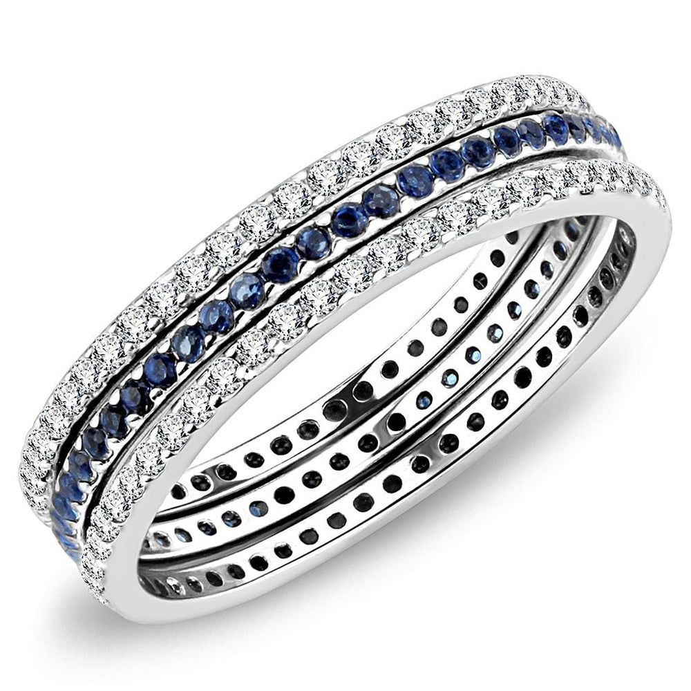 DA066 - High polished (no plating) Stainless Steel Ring with AAA Grade CZ  in London Blue - Alamode