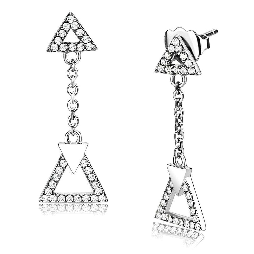 DA068 - High polished (no plating) Stainless Steel Earrings with AAA Grade CZ in Clear - Alamode - Flyclothing LLC