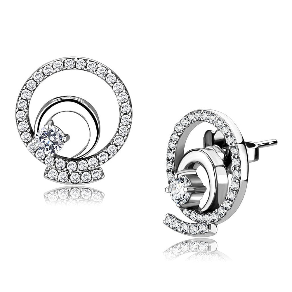 DA069 - High polished (no plating) Stainless Steel Earrings with AAA Grade CZ  in Clear - Alamode