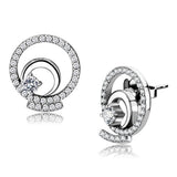DA069 - High polished (no plating) Stainless Steel Earrings with AAA Grade CZ  in Clear - Alamode