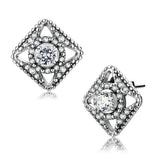 DA072 - High polished (no plating) Stainless Steel Earrings with AAA Grade CZ in Clear - Alamode - Flyclothing LLC