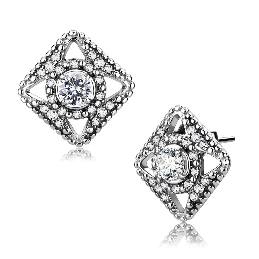 DA072 - High polished (no plating) Stainless Steel Earrings with AAA Grade CZ  in Clear - Alamode