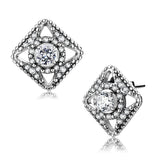 DA072 - High polished (no plating) Stainless Steel Earrings with AAA Grade CZ  in Clear - Alamode