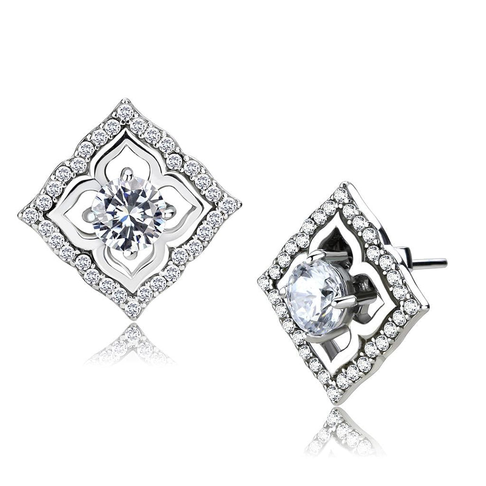 DA073 - High polished (no plating) Stainless Steel Earrings with AAA Grade CZ  in Clear - Alamode