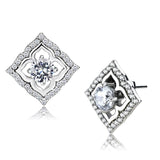 DA073 - High polished (no plating) Stainless Steel Earrings with AAA Grade CZ  in Clear - Alamode