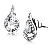 DA074 - High polished (no plating) Stainless Steel Earrings with AAA Grade CZ  in Clear - Alamode