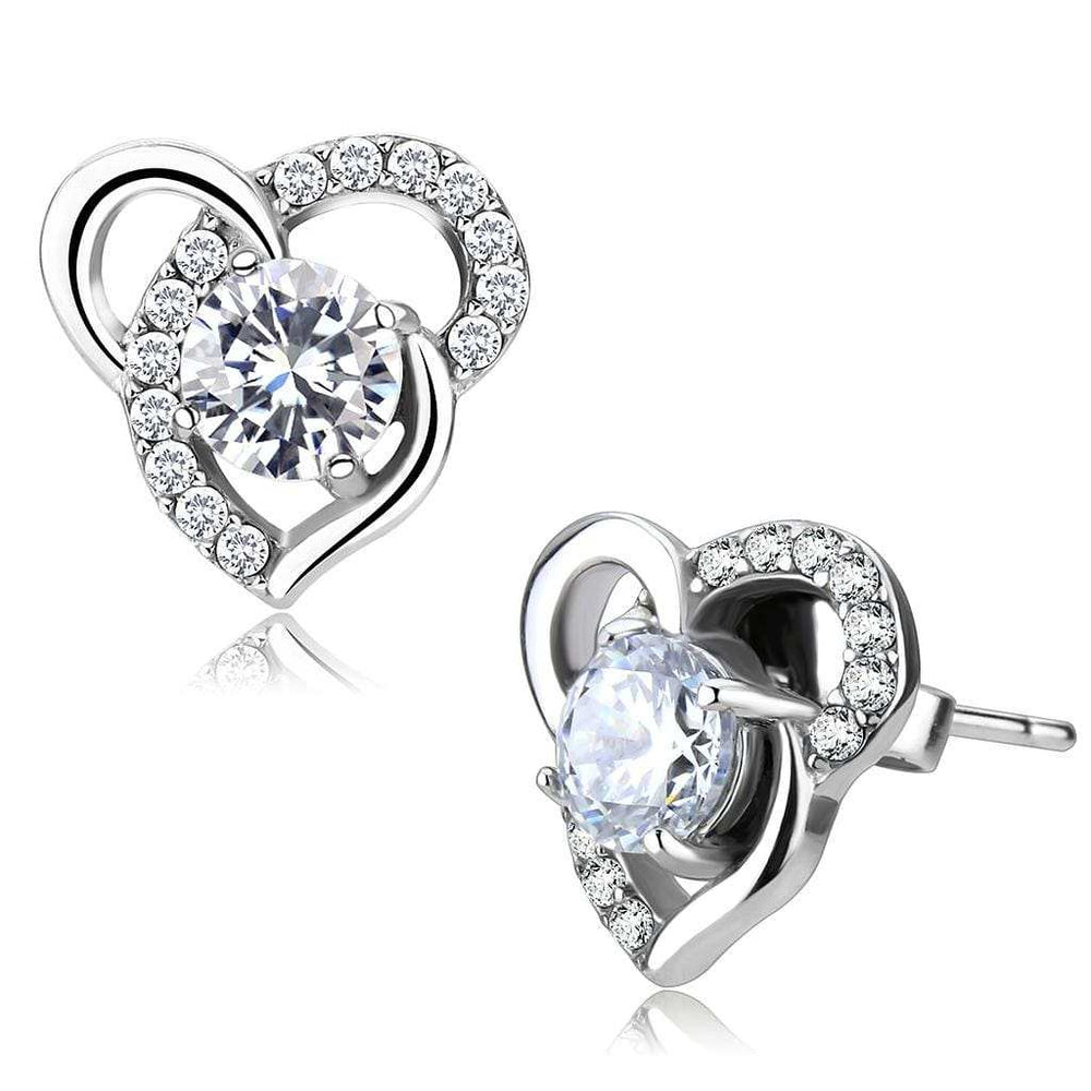 DA078 - High polished (no plating) Stainless Steel Earrings with AAA Grade CZ in Clear - Alamode - Flyclothing LLC