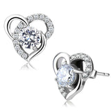 DA078 - High polished (no plating) Stainless Steel Earrings with AAA Grade CZ in Clear - Alamode - Flyclothing LLC