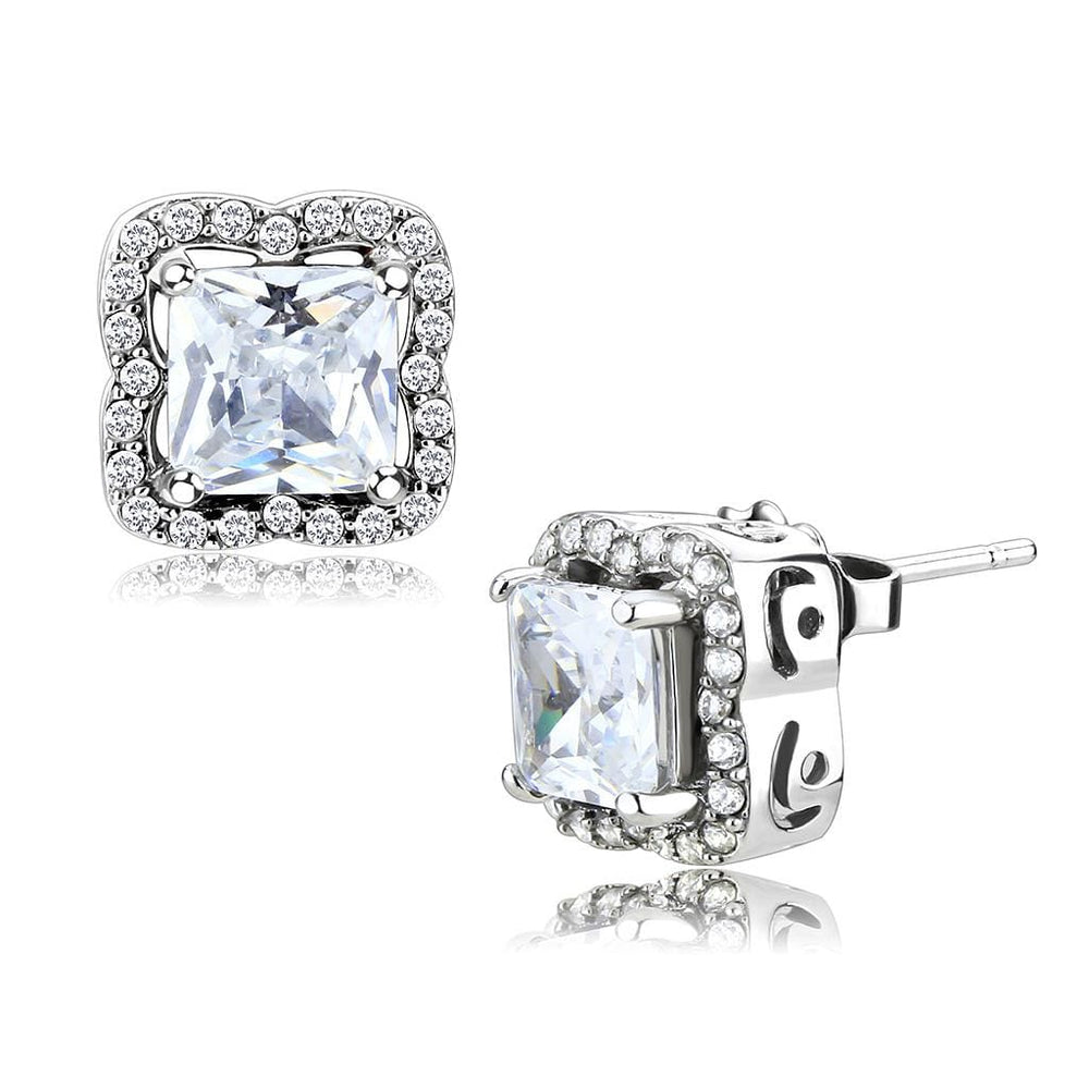 DA081 - High polished (no plating) Stainless Steel Earrings with AAA Grade CZ  in Clear - Alamode