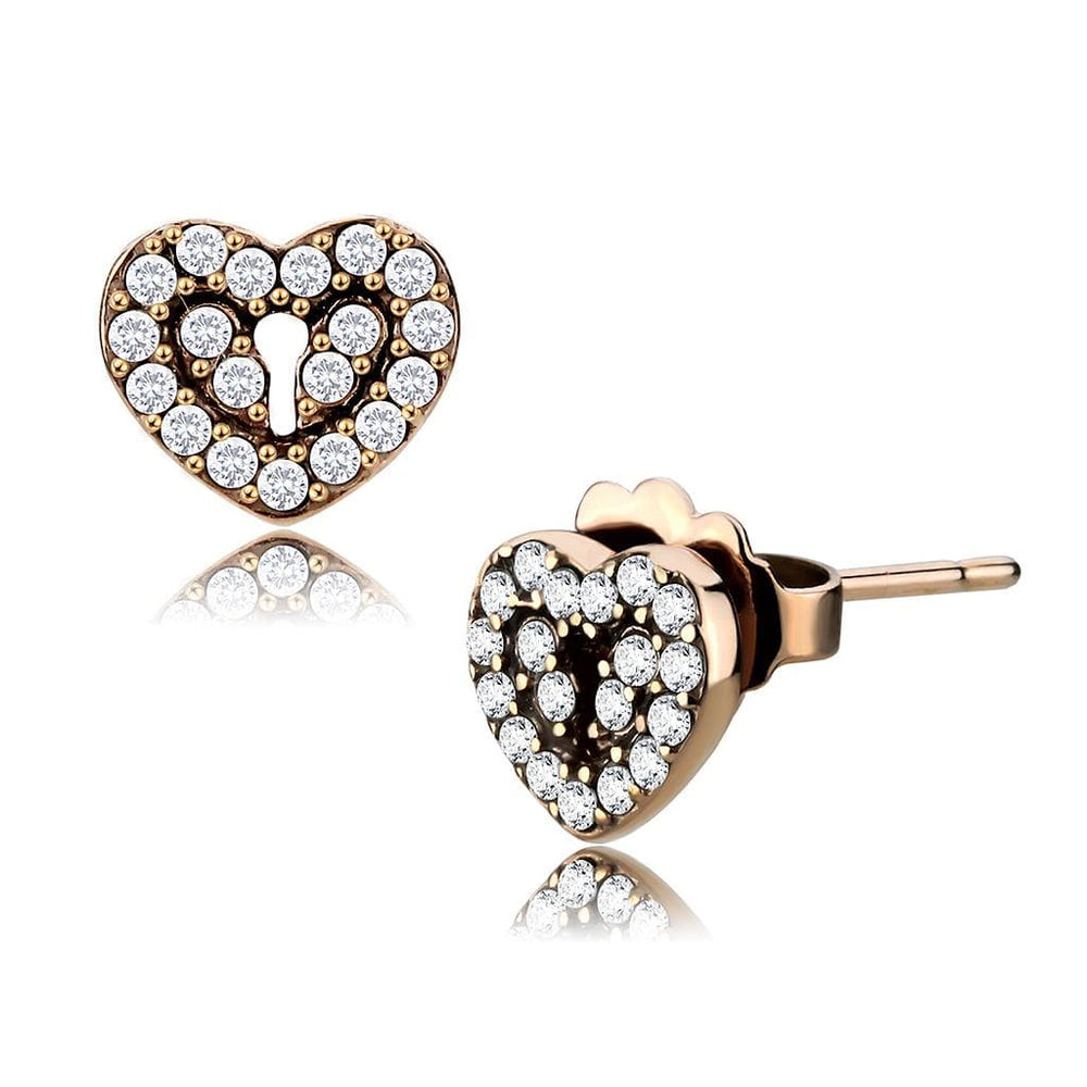 DA085 - IP Rose Gold(Ion Plating) Stainless Steel Earrings with AAA Grade CZ  in Clear - Alamode