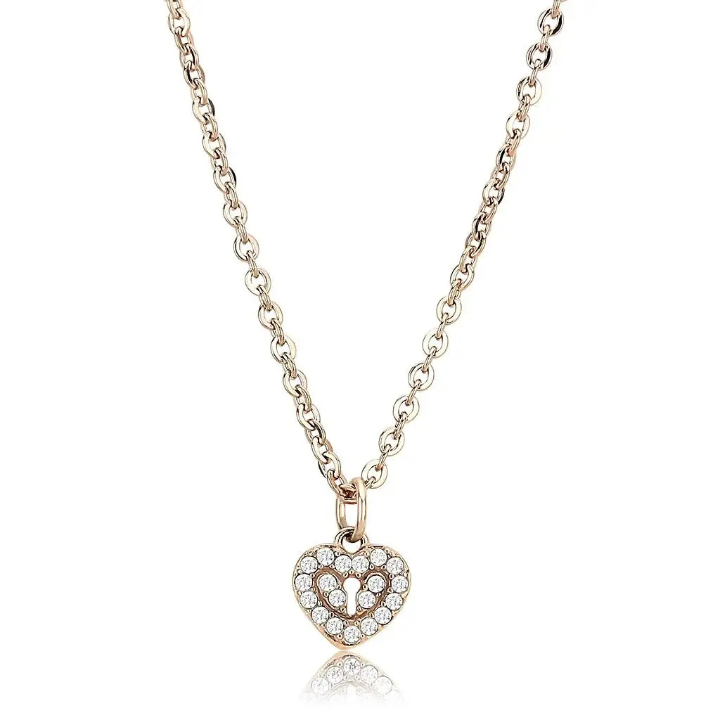 DA086 - IP Rose Gold(Ion Plating) Stainless Steel Chain Pendant with AAA Grade CZ in Clear - Alamode - Flyclothing LLC
