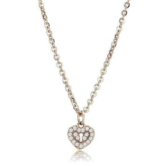 DA086 - IP Rose Gold(Ion Plating) Stainless Steel Chain Pendant with AAA Grade CZ in Clear - Alamode - Flyclothing LLC