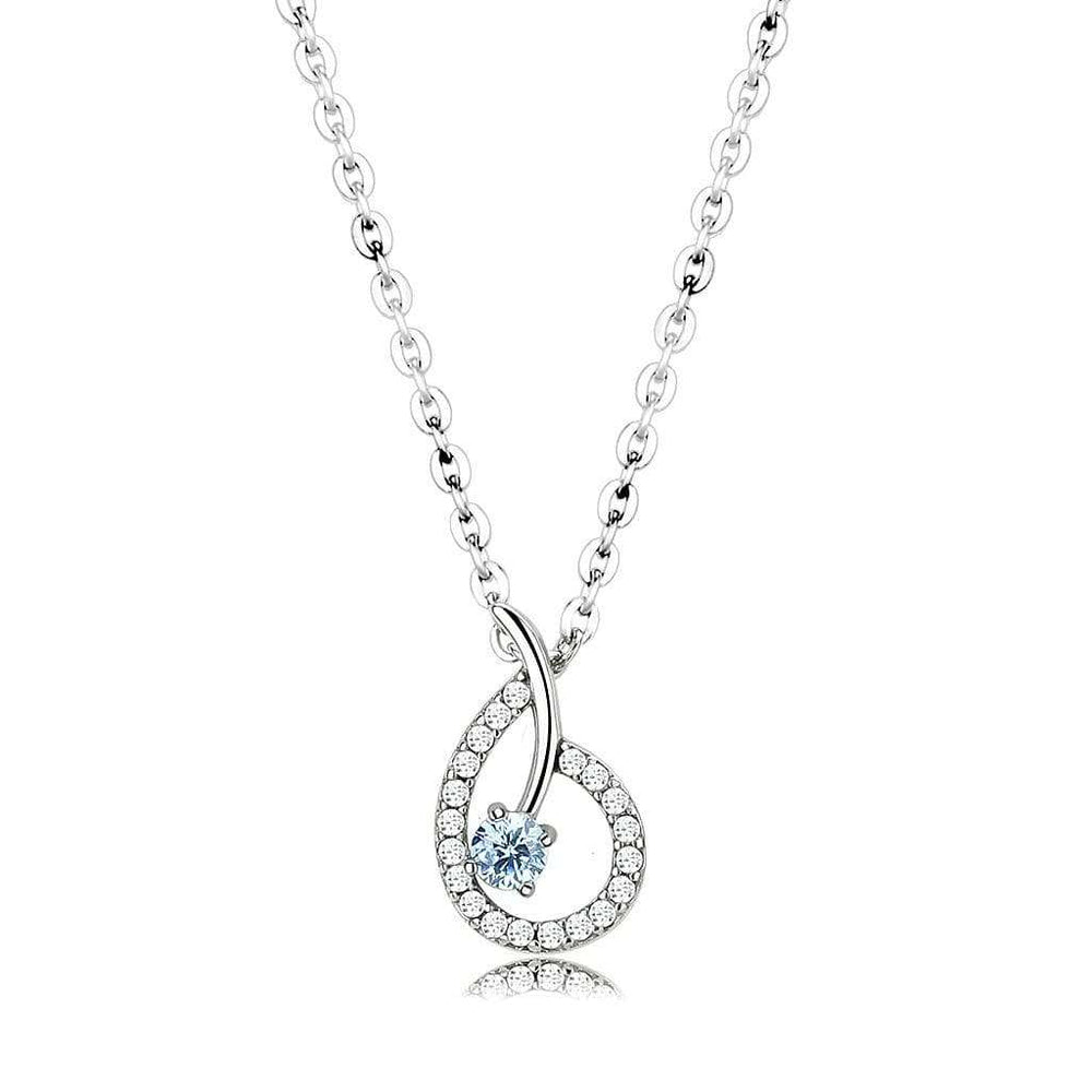 DA090 - High polished (no plating) Stainless Steel Chain Pendant with AAA Grade CZ in Sea Blue - Alamode - Flyclothing LLC