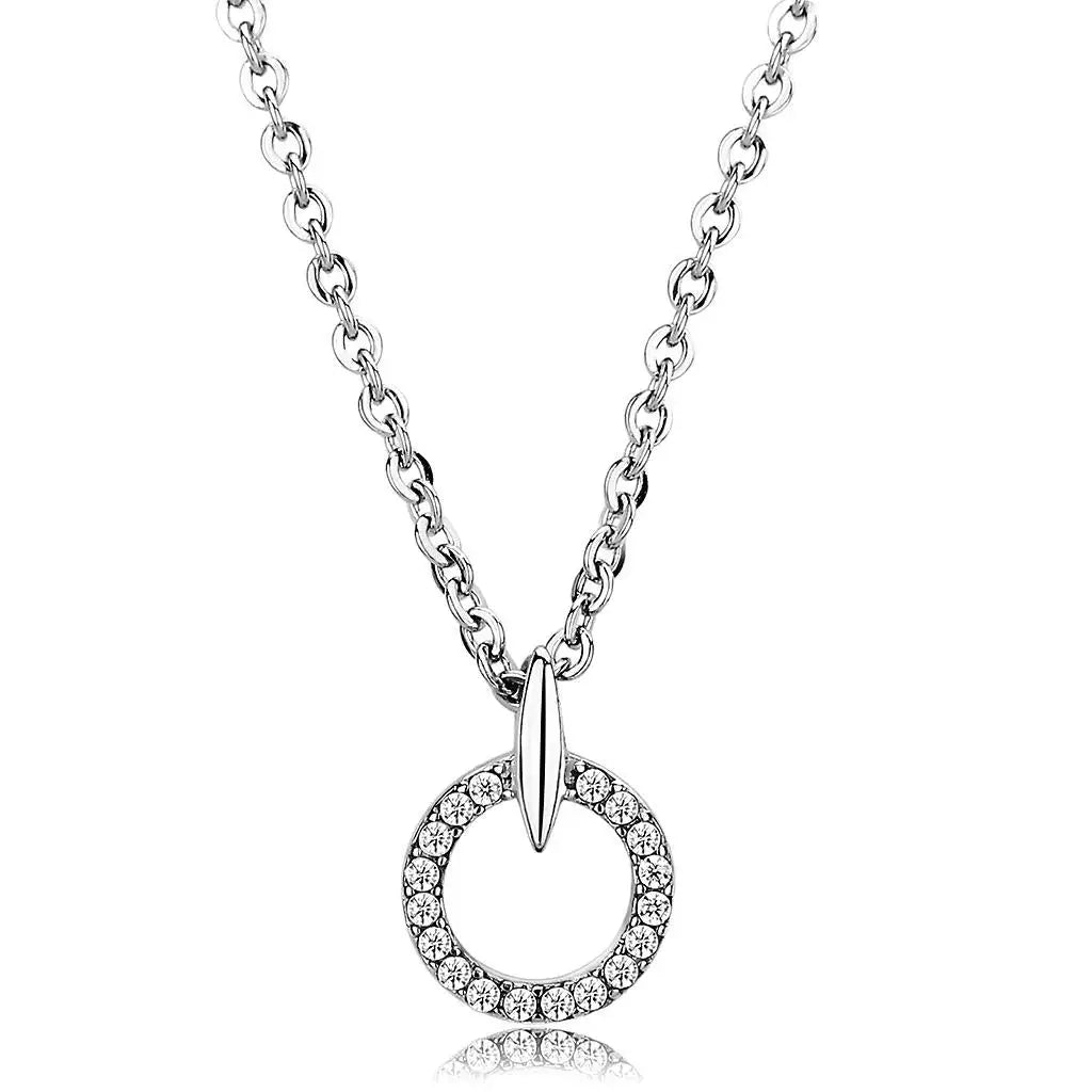 DA091 - High polished (no plating) Stainless Steel Chain Pendant with AAA Grade CZ in Clear - Alamode - Flyclothing LLC