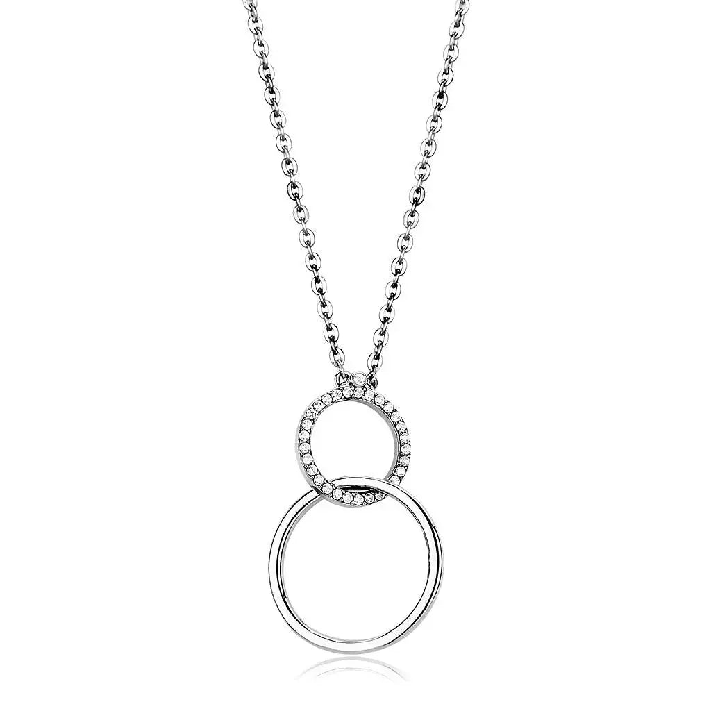 DA097 - High polished (no plating) Stainless Steel Chain Pendant with AAA Grade CZ in Clear - Alamode - Flyclothing LLC